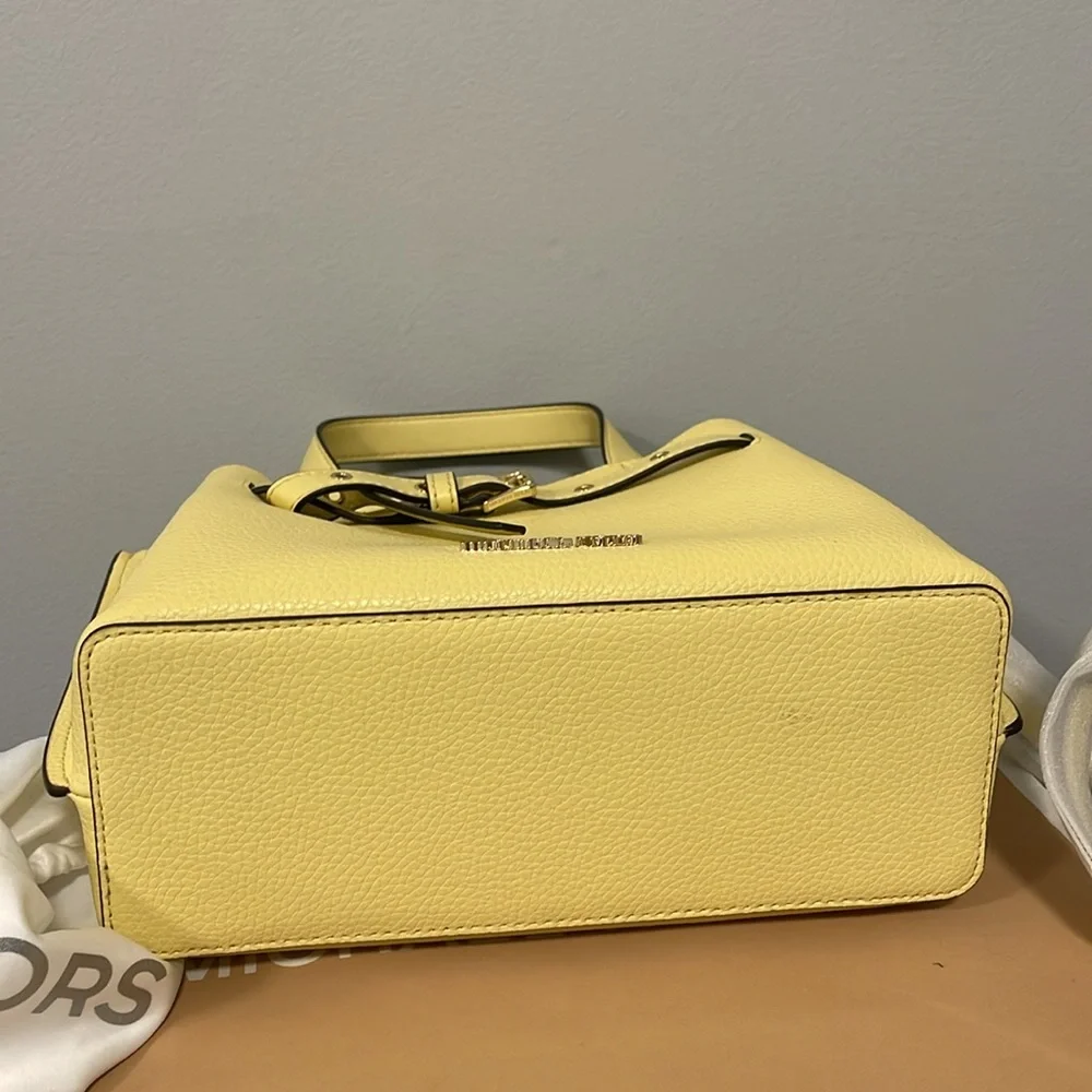 Michael Kors Emilia small satchel cross body buttercup yellow pebbles leather